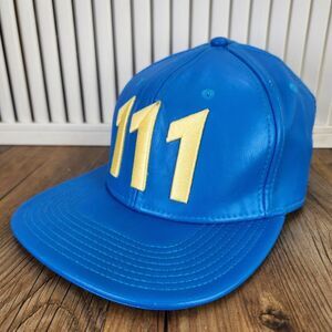Fallout Vault 111 Blue Snapback Hat Cap Bethesda 2016 Faux Leather Video Game